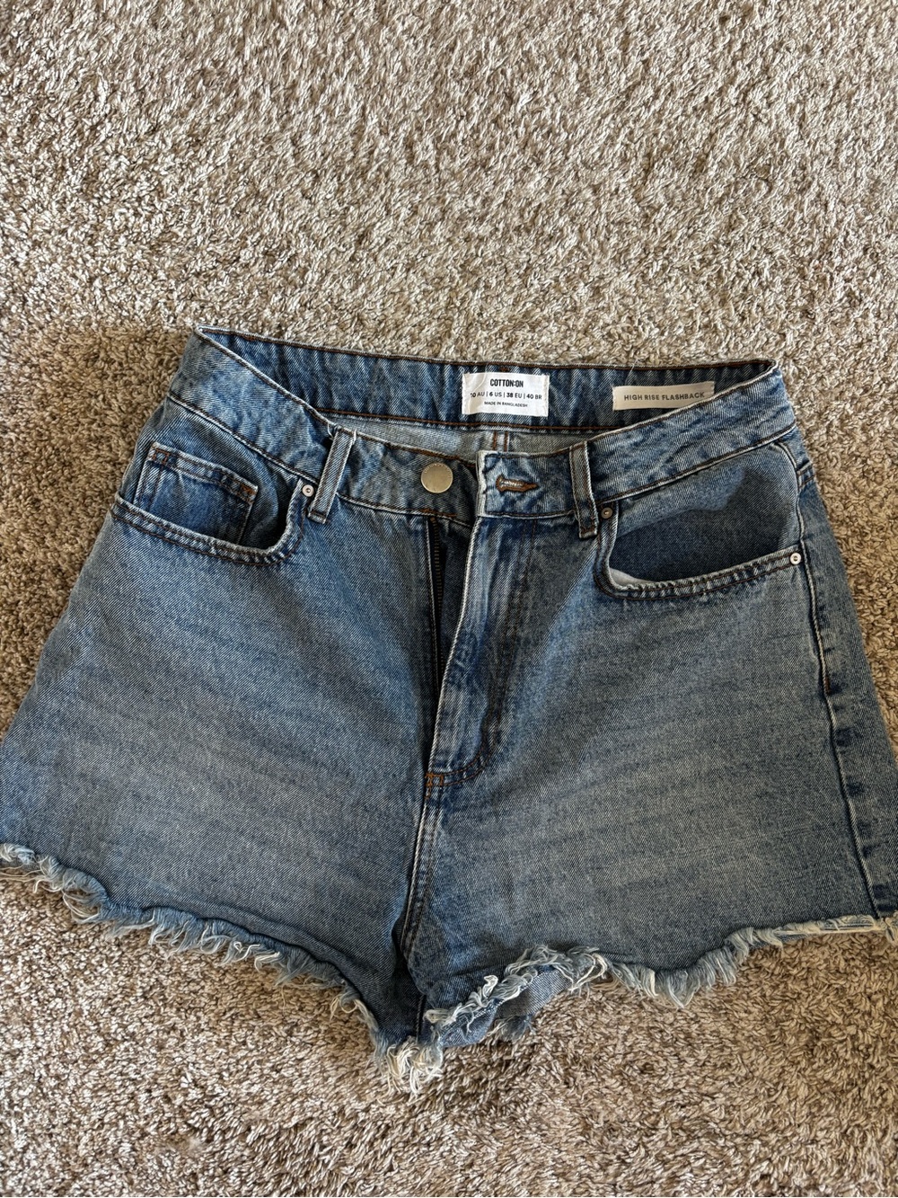 Cotton On Light Blue High-Rise Frayed Hem Jean Shorts